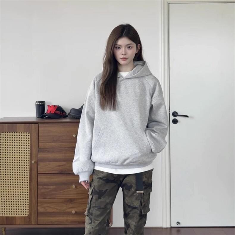 cleanfit灰色短款卫衣男款连帽秋季美式重磅外套螺纹拼接情侣帽衫,女装短外套,星座1210-1