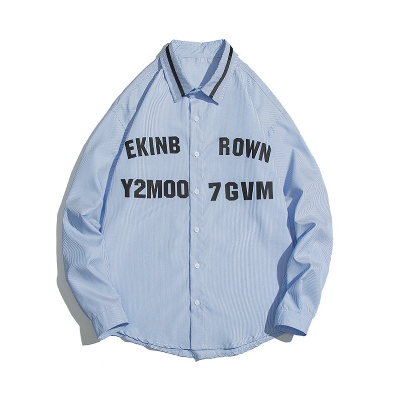 1白底竖条纹大码M-5XL日系潮流情侣七分袖衬衫男QCS7018P45控59,男装衬衫,星座226-2