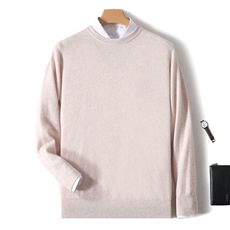 高品质秋冬新款男士圆领衫时尚百搭保暖舒适酒红色长袖毛衣男装，男装羊绒套衫，绒韵雅