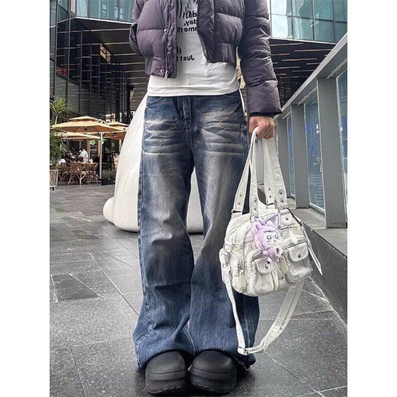 美式高街潮牌复古水洗猫须牛仔裤男宽松阔腿微喇百搭长裤子,男装牛仔裤,星座506A
