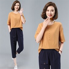 2021年夏季舒适修身纯色气质都市韩版简约宽松显瘦两件套装，女装套装/套裙，依恋蒂丝
