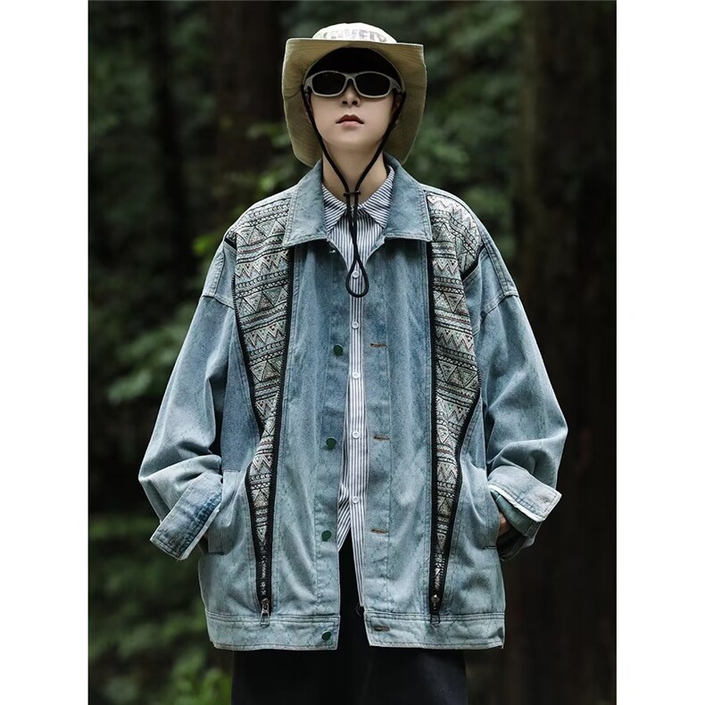 美式牛仔外套男韩版潮流拼色痞子帅气2023秋冬季ins夹克W5006-P78，男装大码男装，星座412-2