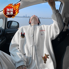 加绒加厚冬款男女开衫卫衣卡通动物刺绣保暖外套WY236P58，男装棉衣，星座1013-1