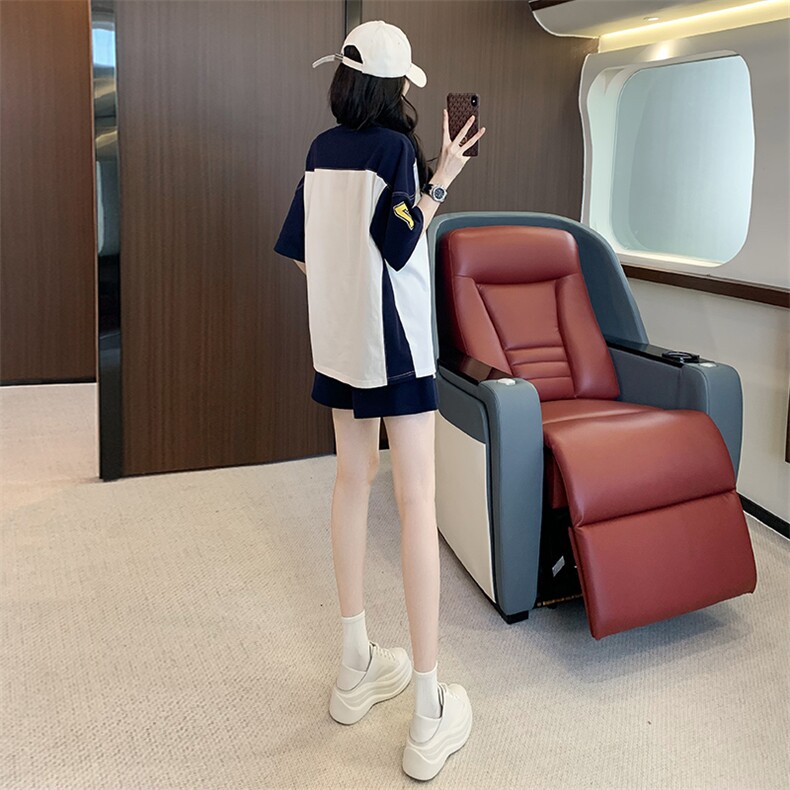 设计感字母印花短袖阔腿短裤两件套女夏季,女装套装/套裙,江南