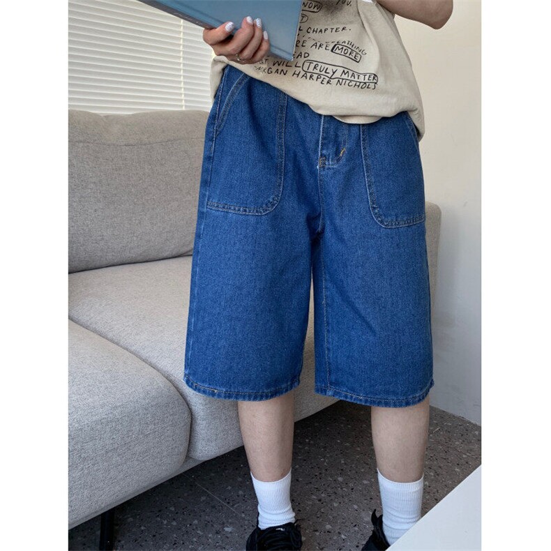 7140-P30夏季纯色大口袋宽松显瘦直筒阔腿裤五分牛仔短裤女,男装牛仔裤,电商A306A