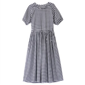 棉麻连衣裙女装2022夏季新款收腰显瘦女神范拼接短袖棉麻夏天裙子图片