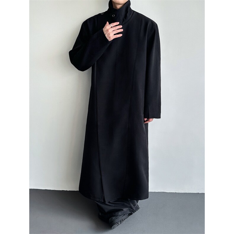 26春夏斜门襟男士设计感长款老钱风暗黑风衣外套mj1106-p168,男装风衣,电商B288