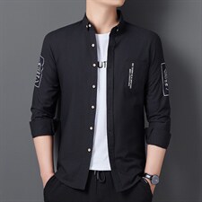 时尚衬衣商务休闲长袖衬衫中年男秋装宽松寸衫上衣BJY8803-P80图片