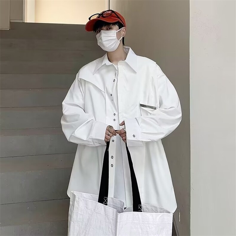 春夏日系宽松嘻哈衬衣港风DK制服外套黑色长袖衬衫男S35-P40,男装衬衫,星座1109-3