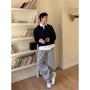 杭州货美式重磅v领连帽高街卫衣男拼接设计感休闲情侣长袖上图片