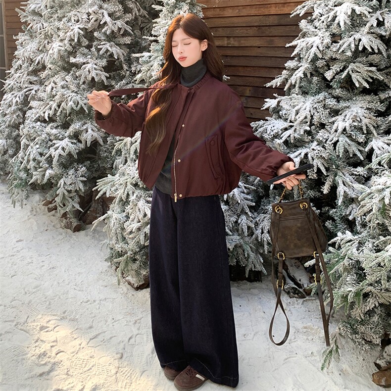 纯色圆领飘带短款休闲宽松羽绒服女保暖外套,女装羽绒服,浙宝189