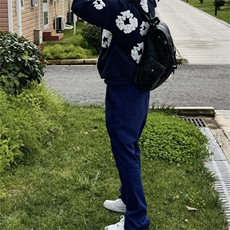 阿拉伯文刺绣弯刀卫裤男秋冬款微喇显瘦运动长裤美式休闲直筒裤子，男装休闲裤，星座506A