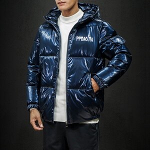 2021冬季新日系马切达大码男亮面包服保暖连帽棉衣棉袄M737-P75图片
