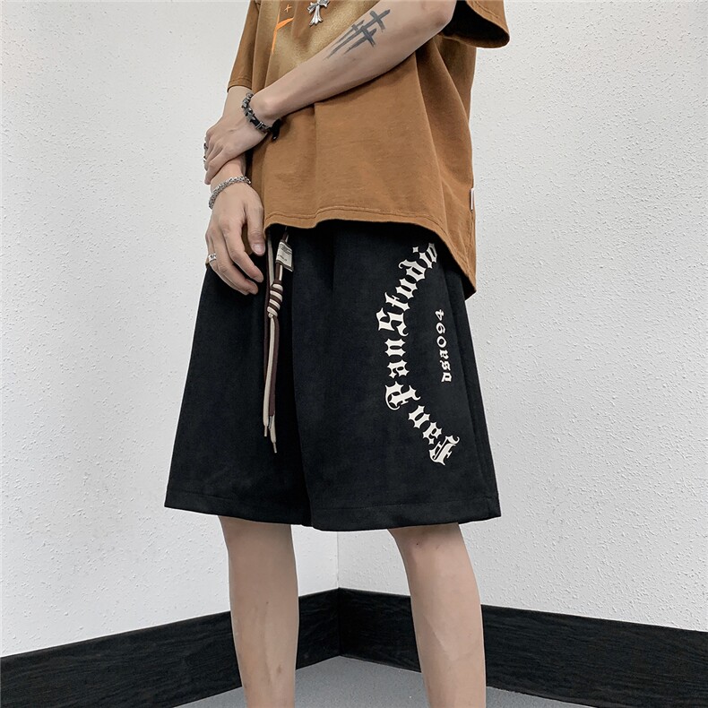2026夏季休闲印花运动短裤男美式高街oversize DK/P35 黑色8图片
