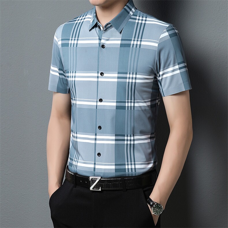 男士2023年夏季新款百搭无痕衬衫男短袖商务休闲衬衣男,男装衬衫,电商B360