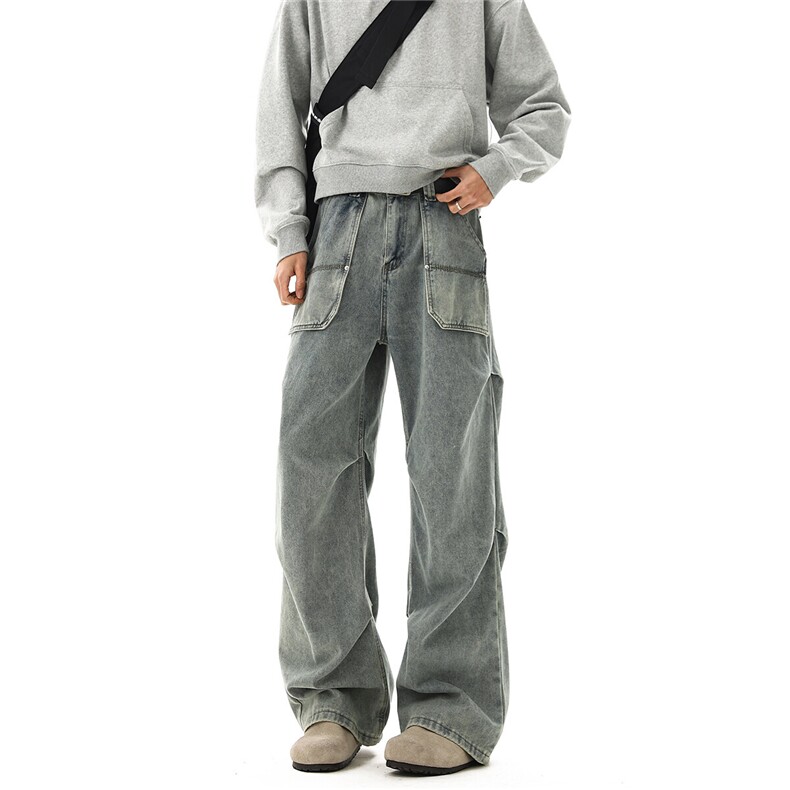 【现货】美式复古蓝褶皱宽松直筒牛仔裤男女3XZ502-K775-P55控79，男装牛仔裤，星座502