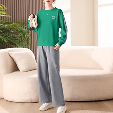 春季新款时尚休闲撞色套装宽松显瘦长袖卫衣阔腿裤两件套，女装套装/套裙，依恋蒂丝