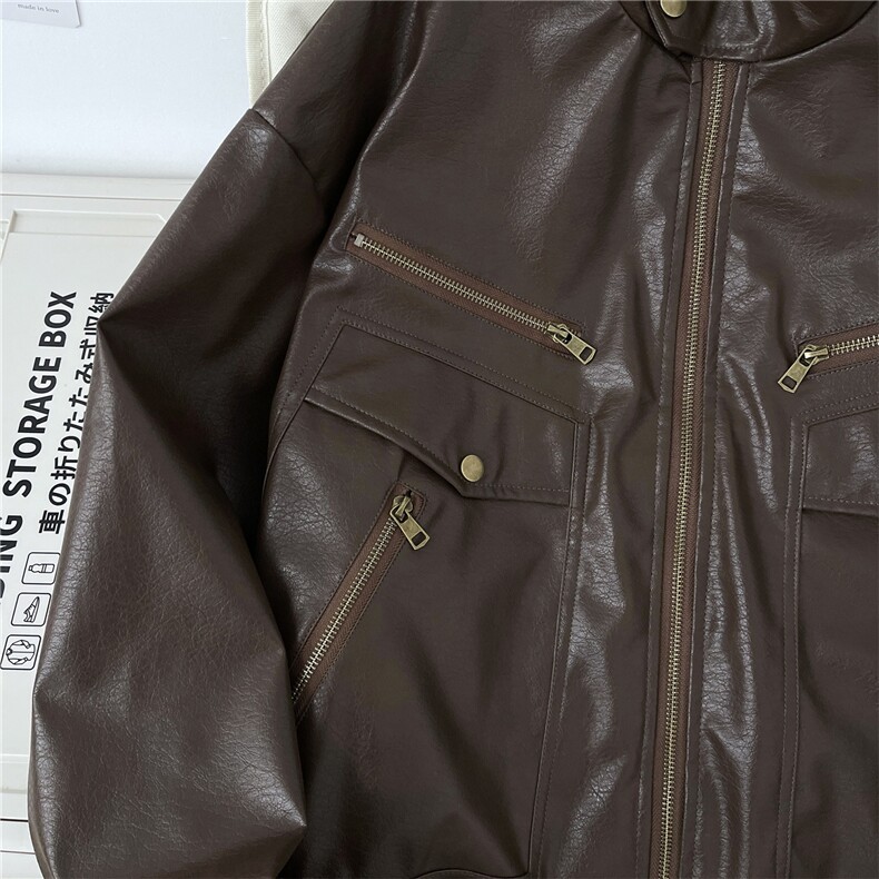 2026春复古PU皮衣夹克多口袋廓形机车服外套PY6110,男装夹克,星座1108