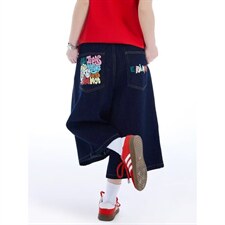 美式复古字母印花牛仔七分裤男女夏季高街宽松显瘦阔腿短裤潮，男装牛仔裤，星座410-6（原星座1304-1）