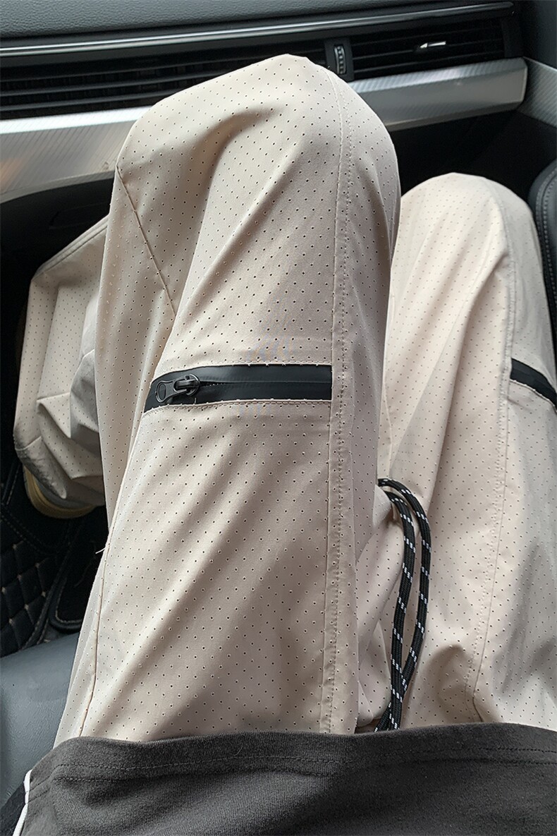 特批P32无差价夏季冰丝网眼激光冲孔拖地长裤男拉链阔腿裤子K1498,男装休闲裤,电商A001-1