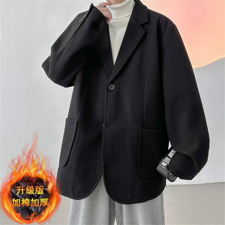 N6169/P95加棉P105冬季新开叉呢料毛呢西服男宽松外套上衣呢大衣图片