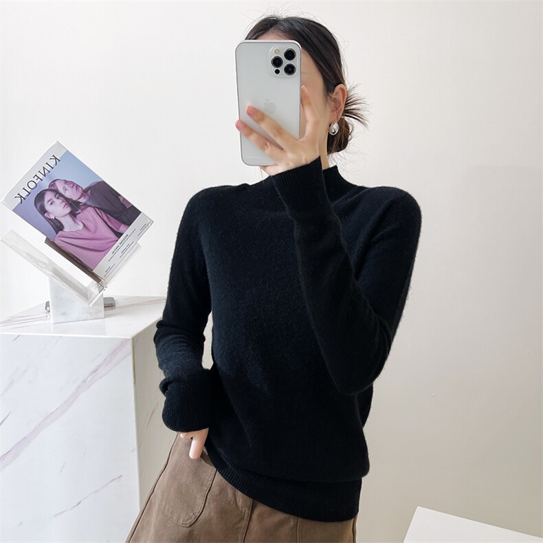 2025年秋季一线成衣半高领时尚百搭通勤,女装羊毛衫,浙麦羊绒