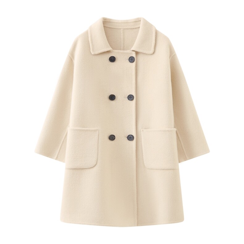 时尚保暖儿童羊毛大衣经典黑色长款设计男女童皆宜，童装外套，鑫贝羊绒