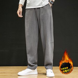 秋冬中国风亚麻休闲裤男加绒加厚阔腿裤男QT6008-K031-P65加绒P75图片