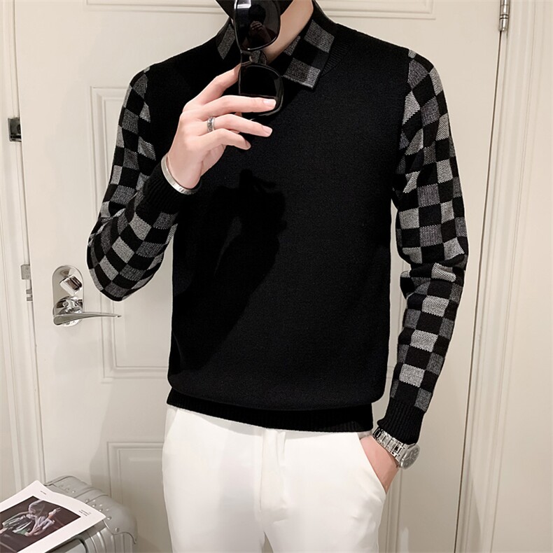 2025年秋季男款修身休闲假两件针织衫毛衣打底M07-P78控108,男装T恤,电商D327