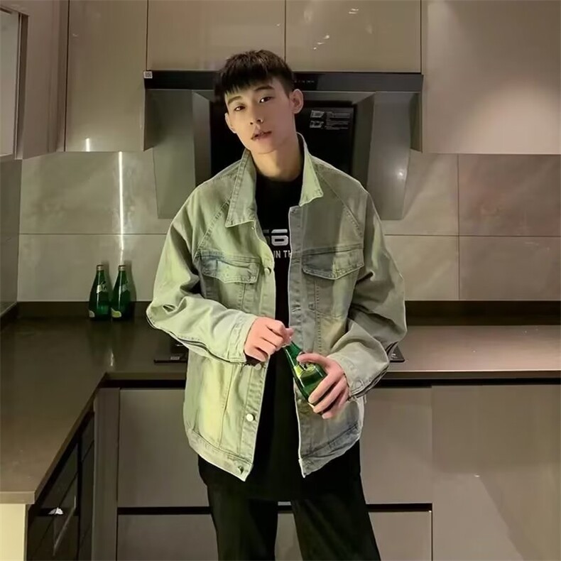 复古水洗牛仔夹克袖子拉链高街潮牌宽松外套1001-1-JK887-P62，男装工装外套，星座1001-1