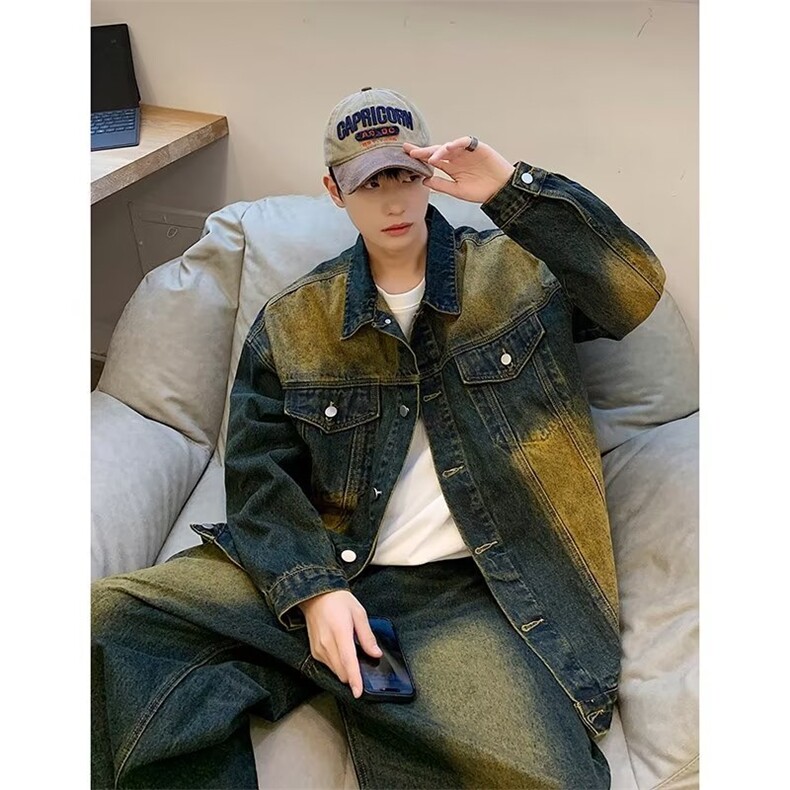 水洗渐变蓝牛仔外套男新款牛仔衣1279-P65（裤子1266-P47），男装工装外套，星座910-5