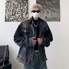 美式复古vintage牛仔外套男款高级感炸街牛仔衬衣翻领工装夹克秋，男装夹克，星座506A