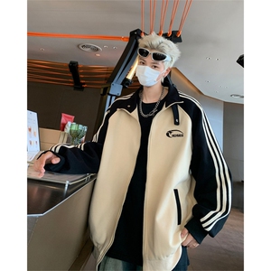 2024新款三杠立领宽松拉链开衫卫衣休闲运动帅气男现货 W8316-P56图片