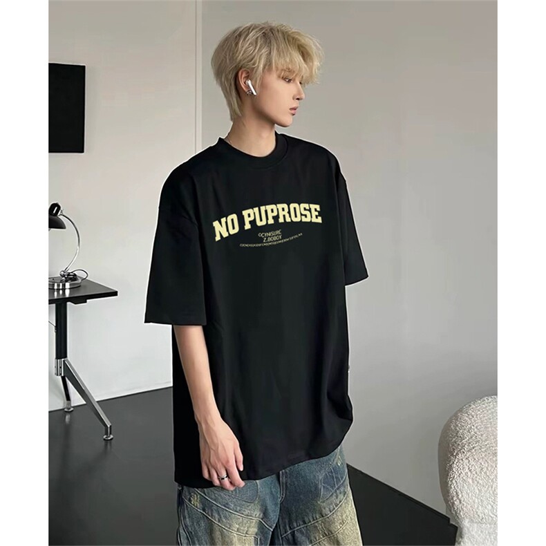 抖音得物供货210克现货宽松纯棉美式潮牌印花落肩袖纯棉T恤AT2113,男装T恤,电商A443