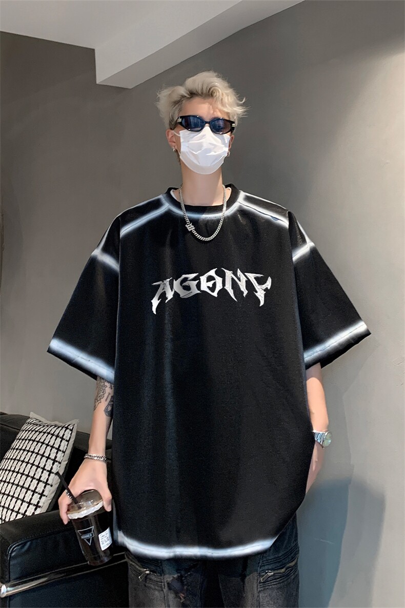 男装丝光棉喷漆短袖T恤2025夏印花五分袖体恤XZ514-2-2024105-P63,男装T恤,星座514-2(原B239)