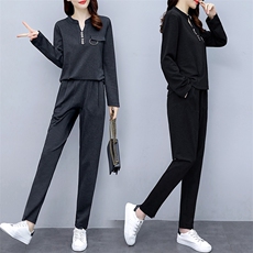 胖人洋气休闲女2025秋季新款大码女装胖MM遮肉显瘦时尚，女装运动套装，妙形