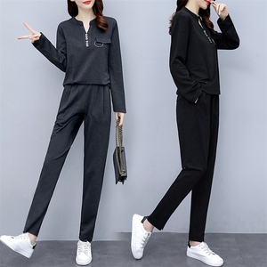 胖人洋气休闲女2025秋季新款大码女装胖MM遮肉显瘦时尚,女装运动套装,妙形