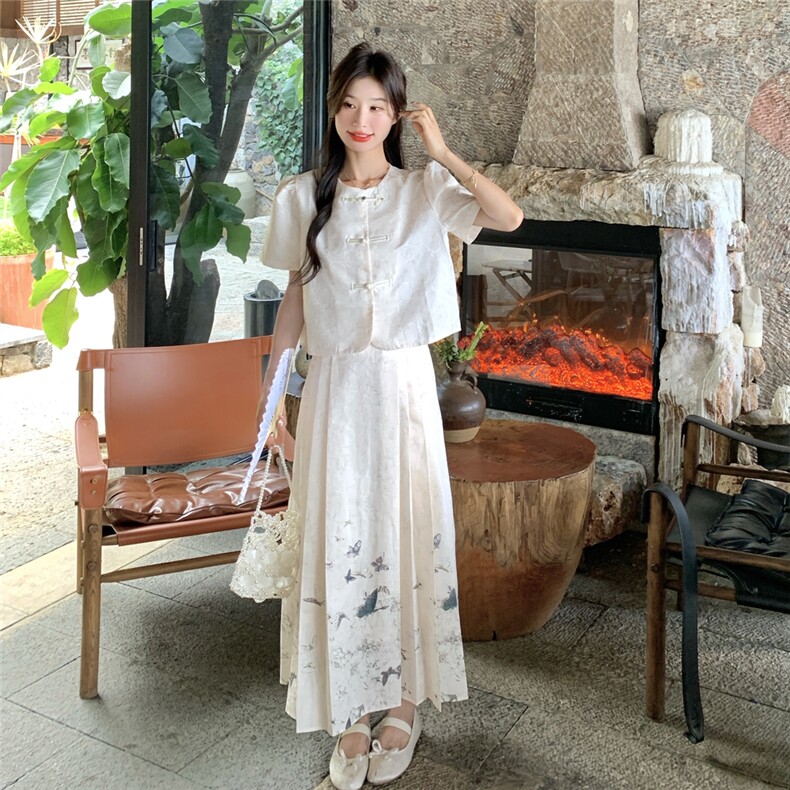 夏季新品！新中式蝴蝶印花纹理盘扣马面裙套装B208-9060-P155K218,女装套装/套裙,浙宝208