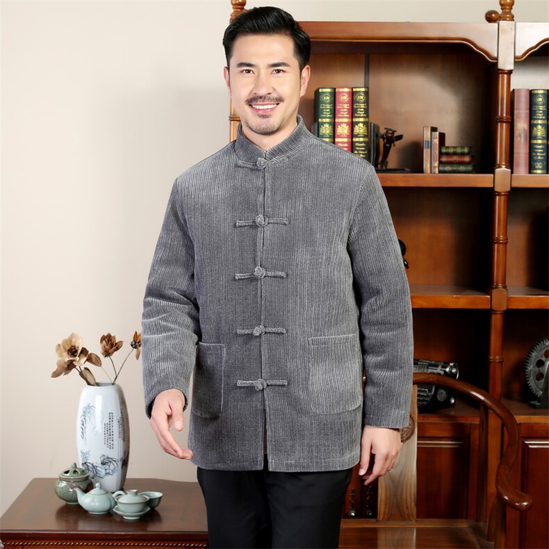 中青年唐装90绒羽绒服复古盘扣灯芯绒风羽绒服外套CF988-P230图片