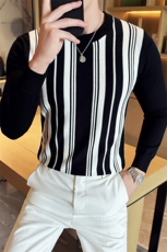 盗图-英伦韩版质感条纹针织毛衣秋冬慵懒上衣MZ11/P65控95，男装针织衫/毛衣，电商A243