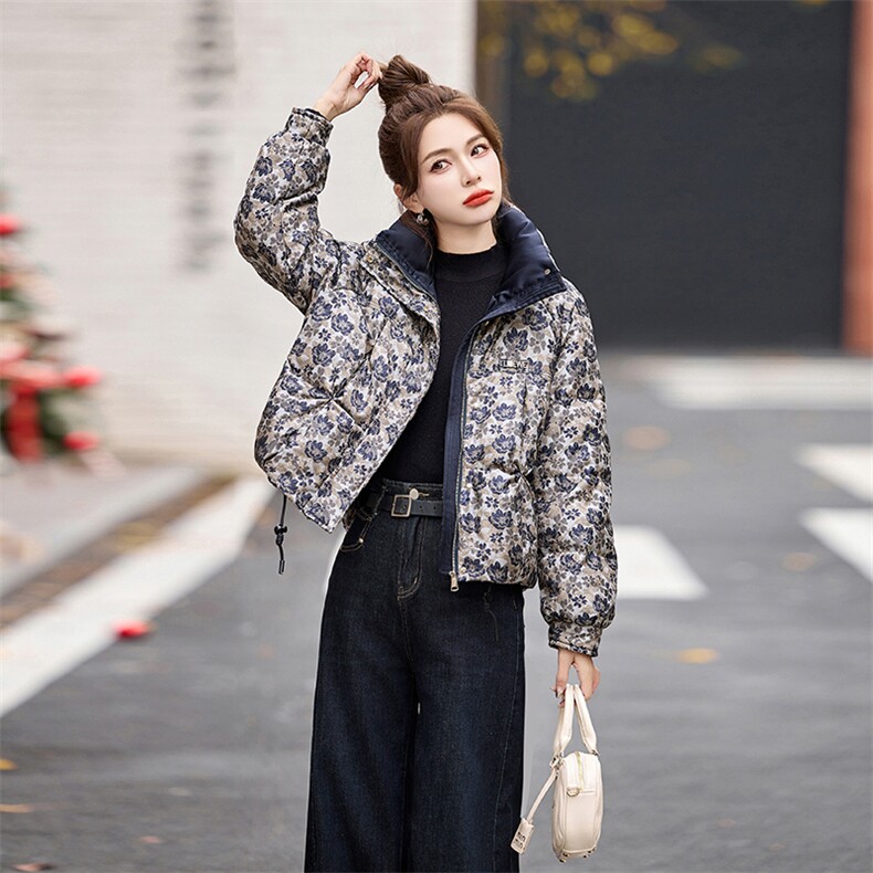 短款羽绒服女2024冬季新款小个子高端洋气设计感欧货碎花厚面包服,女装羽绒服,艾尚靓装