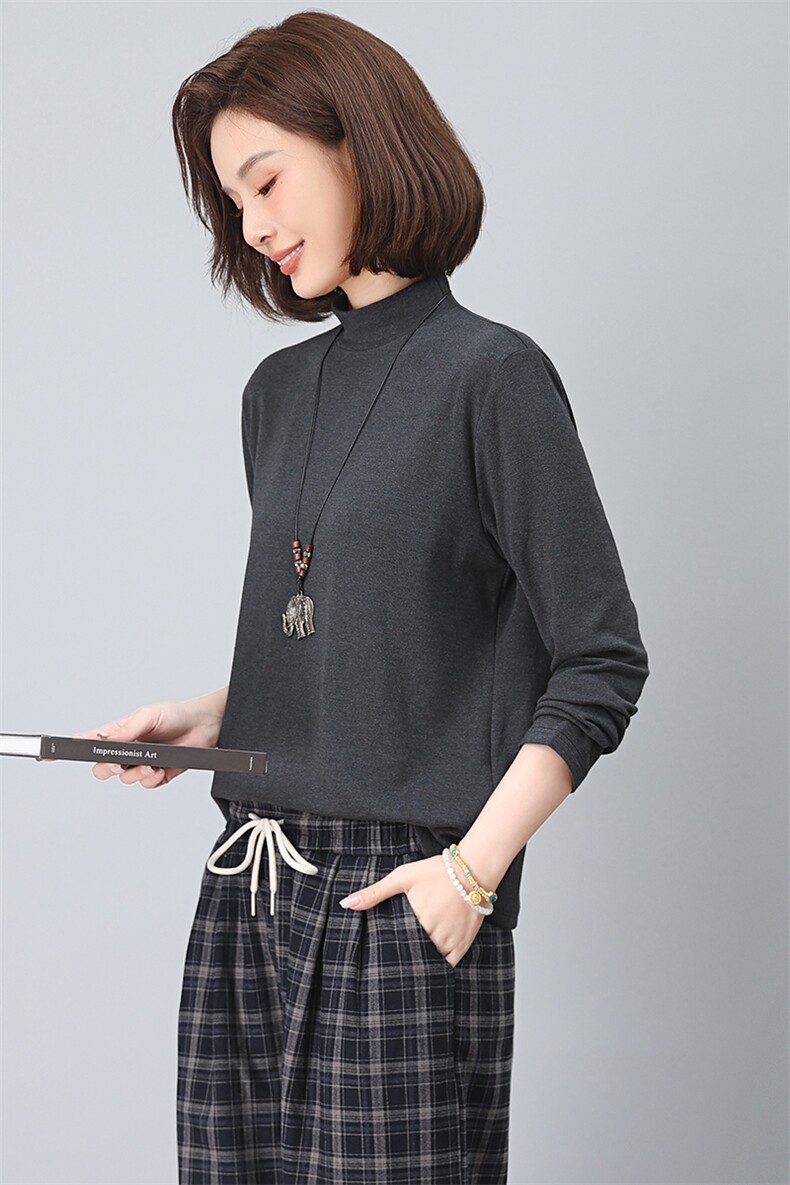 简约打底衫2025秋季新款衣服女装棉法式气质修身上衣,女装T恤,江忆布依