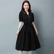 板酷2026夏装新款时尚短袖串珠装饰大摆中长款纯色连衣裙B633,女装连衣裙,板酷