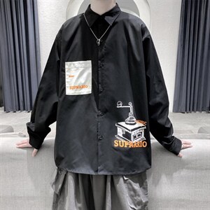 2021春新款个性学院风时尚长袖印花衬衫C035-P45图片
