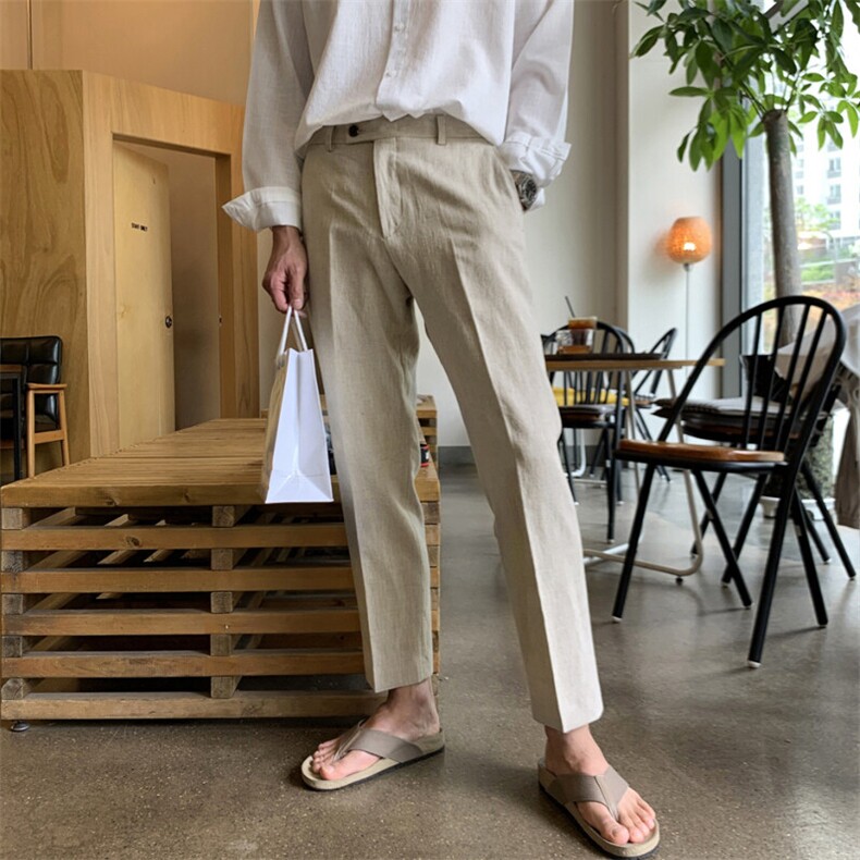 夏季新款棉麻裤子韩版宽松慵懒风百搭西裤休闲九分直筒裤K328-P45,男装西裤,星座1004-3