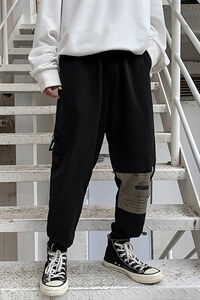 【】A003-HZ7221-P50新款拼接印花休闲裤 女模图片