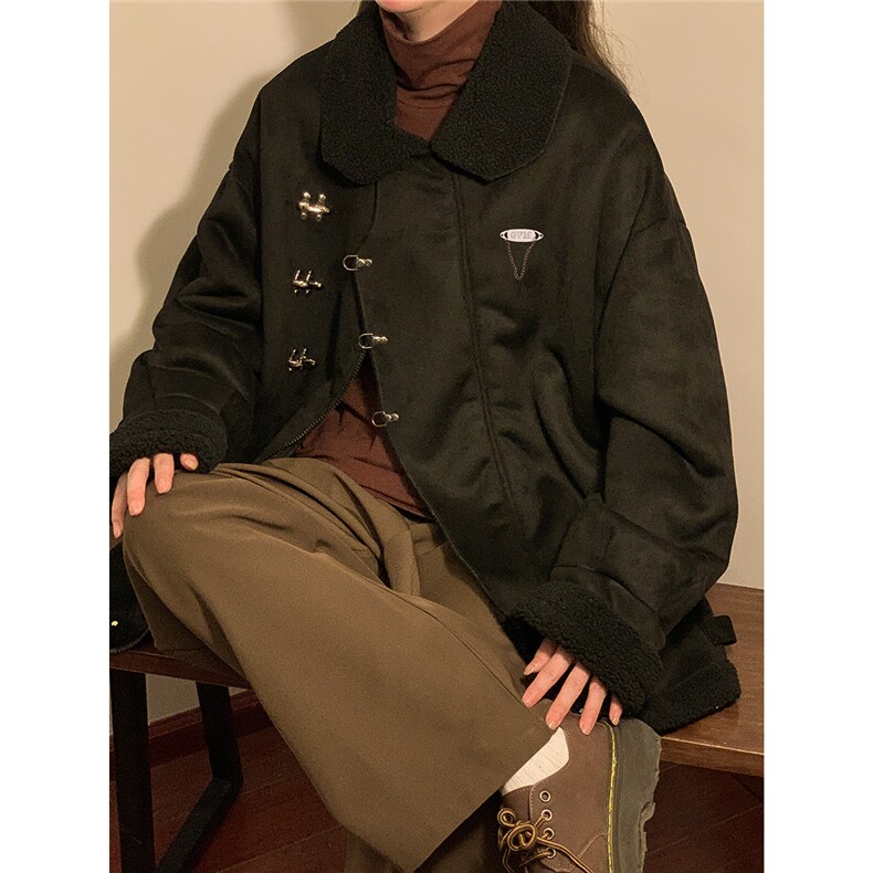 1翻领麂皮绒羊羔毛金属飞机扣大码M-5XL棉衣男YG77108P135控178,男装棉衣,星座226-2