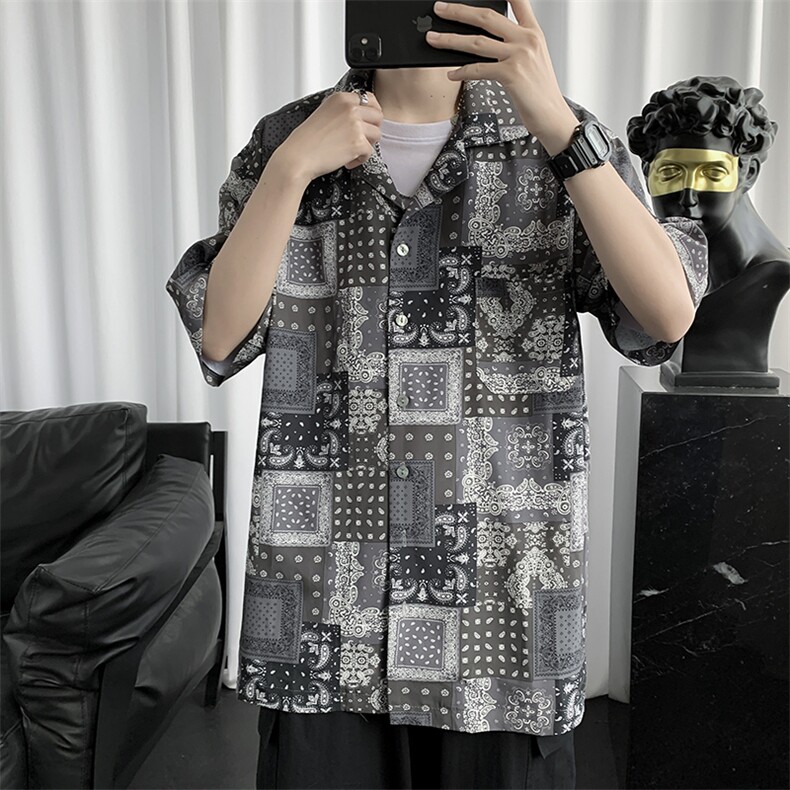 INS潮流夏季2023夏季潮牌短袖衬衣外套腰果衬衫W907-P28,男装衬衫,星座512-2