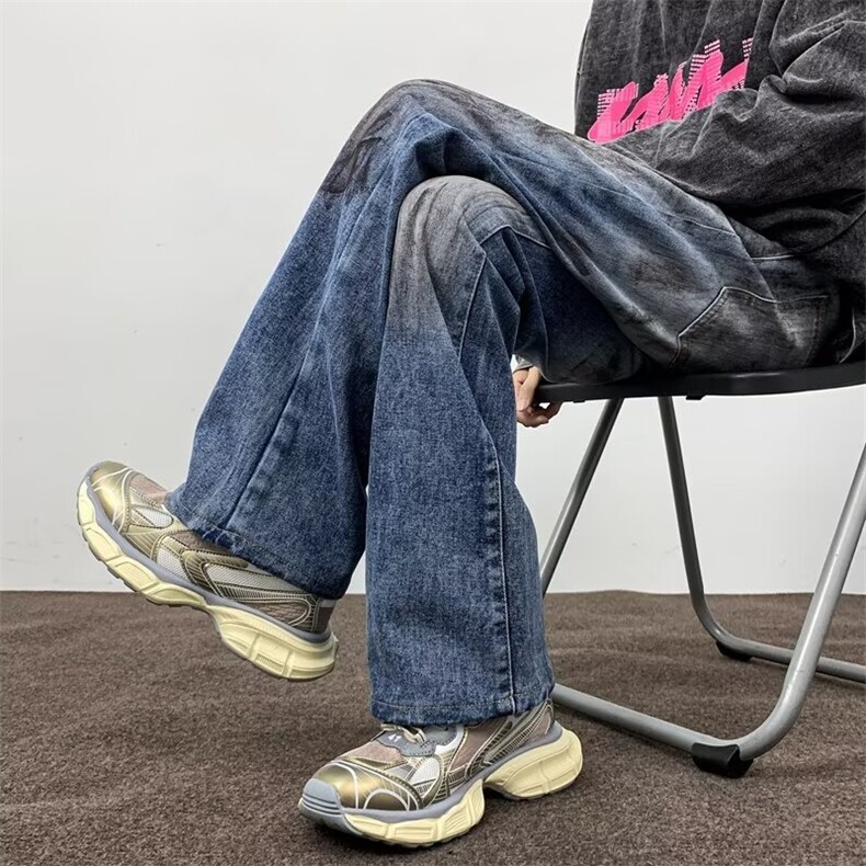 男装2024微喇牛仔裤男直筒宽松阔腿美式高街裤潮牌设计RM021/P55,男装牛仔裤,星座506