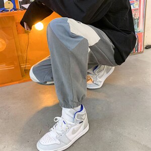 港风2024秋冬新款撞色拼接宽松束脚运动休闲潮牌裤子2111-P45控69图片